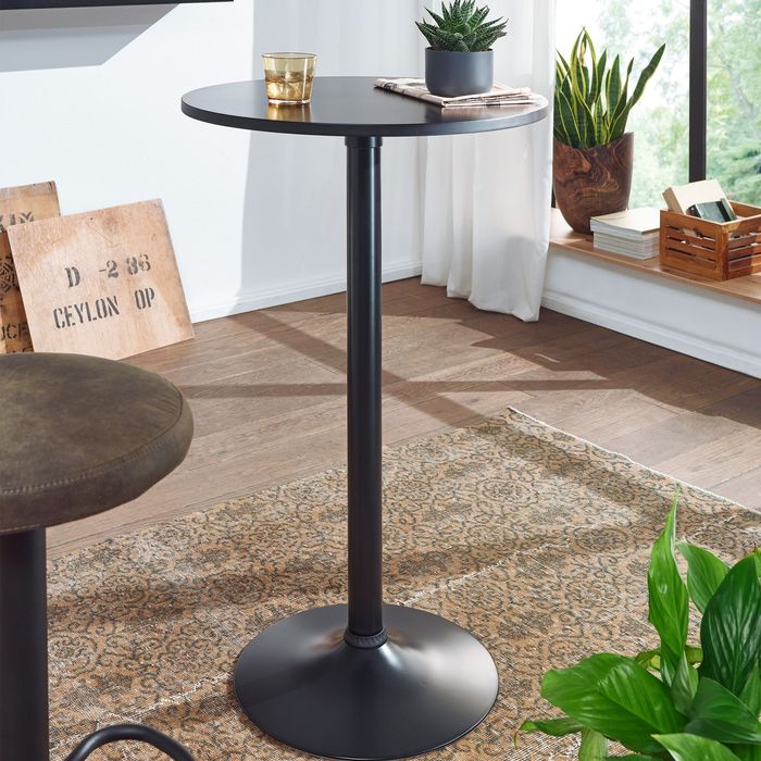 FineBuy Design Bartisch Schwarz Stehtisch Ø 60 cm Metall / Holz, Partytisch Bistrotisch 100 cm Hoch, Messetisch Modern 4250950299115