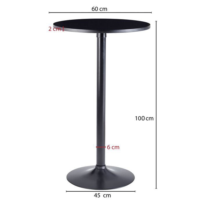 FineBuy Bartisch Schwarz Stehtisch Ø 60 cm Metall / Holz Bistrotisch Rund Tisch – Maßzeichnung