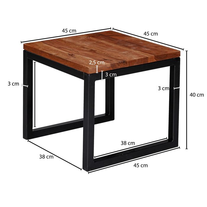 FineBuy Beistelltisch 45x40x45 cm Massivholz Wohnzimmertisch Tisch Wohnzimmer – Maßzeichnung
