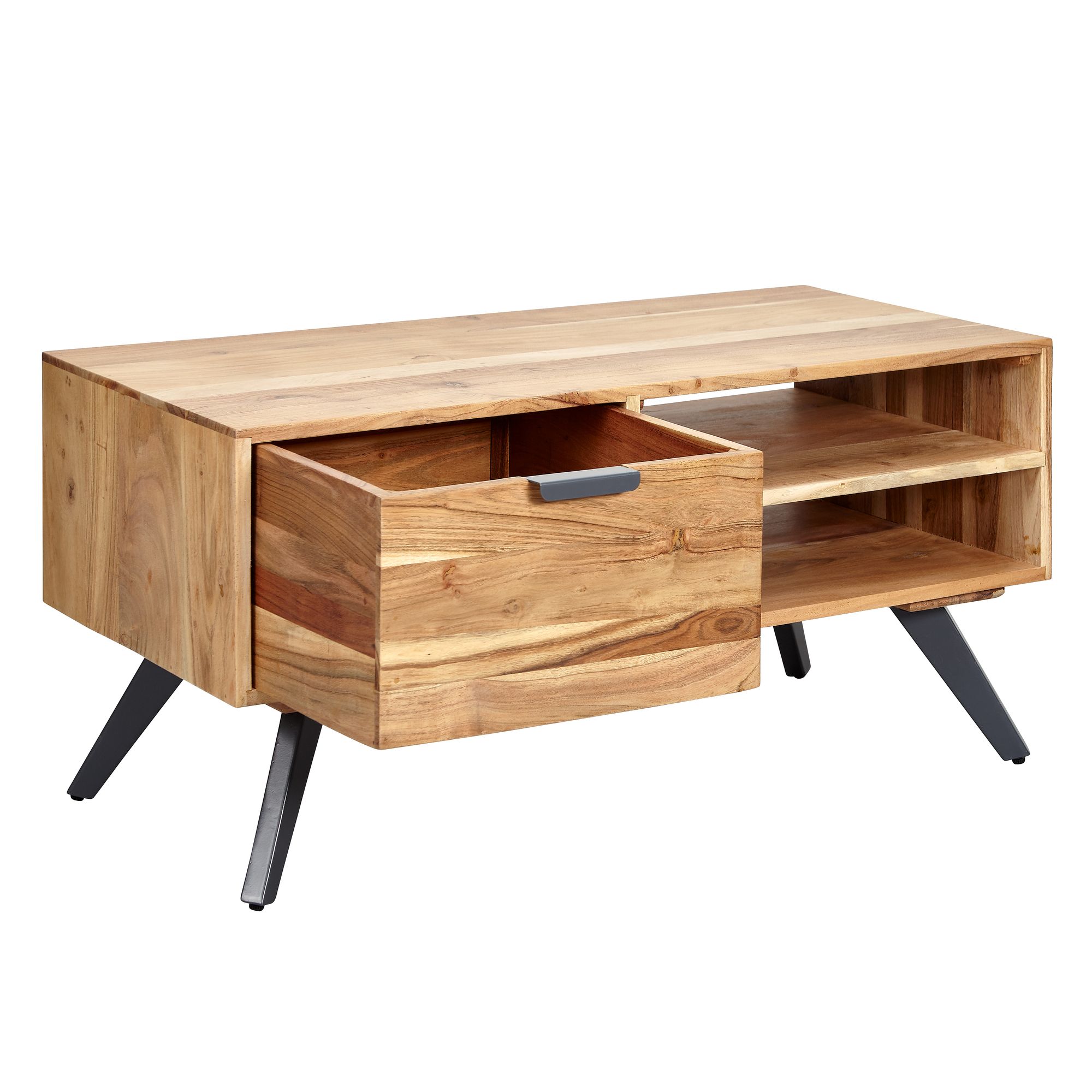 Couchtisch Massivholz 95cm Wohnzimmertisch rechteckig Schublade Industrial – Ansicht 7