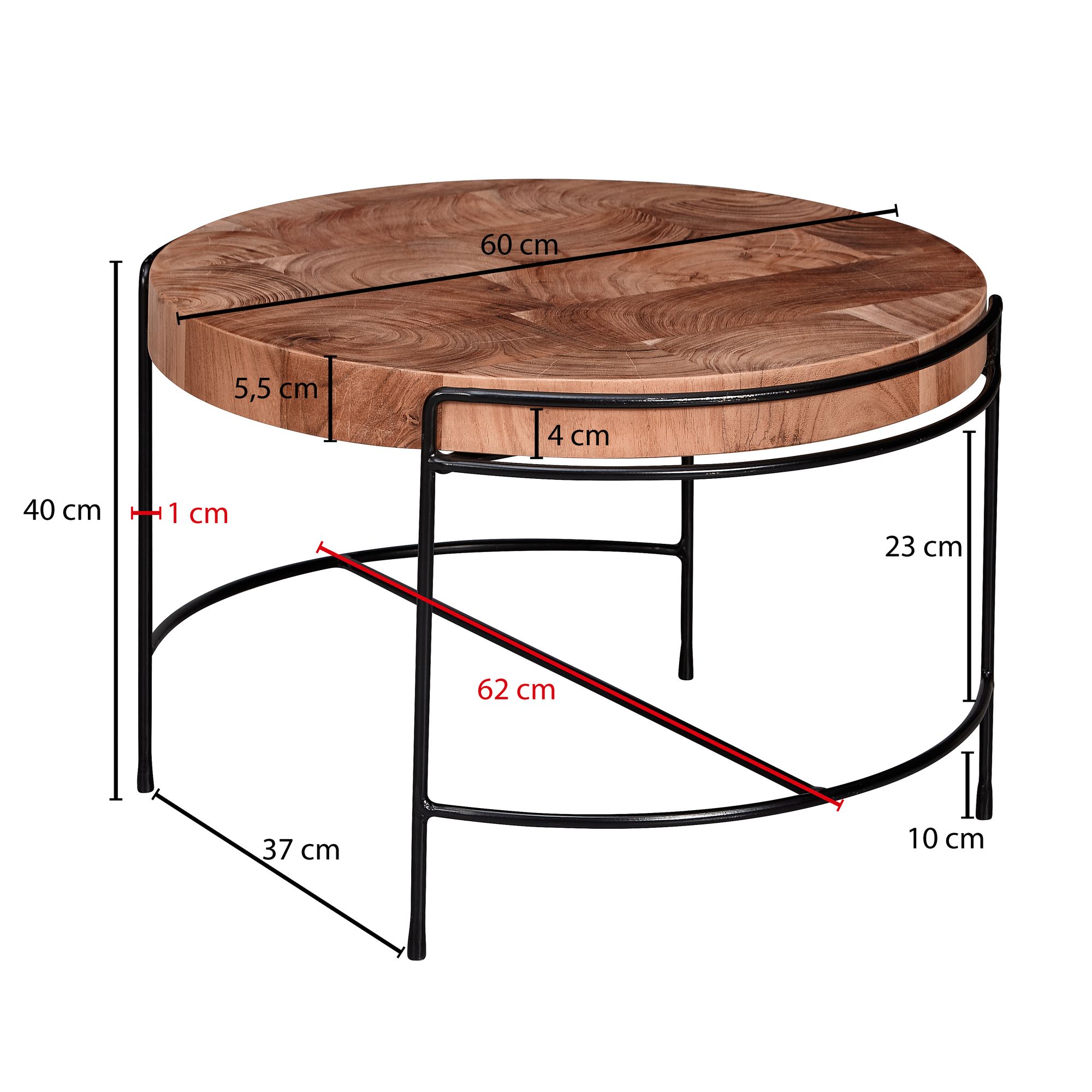 FineBuy Couchtisch Akazie Massivholz rund 62 cm Wohnzimmertisch Baumscheibe – Ansicht 3