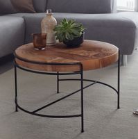 FineBuy Couchtisch Akazie Massivholz rund 62 cm Wohnzimmertisch Baumscheibe – Ansicht 1