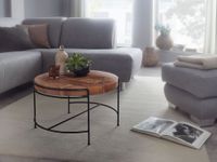 FineBuy Couchtisch Akazie Massivholz rund 62 cm Wohnzimmertisch Baumscheibe – Ansicht 2