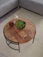 FineBuy Couchtisch Akazie Massivholz rund 62 cm Wohnzimmertisch Baumscheibe – Ansicht 4