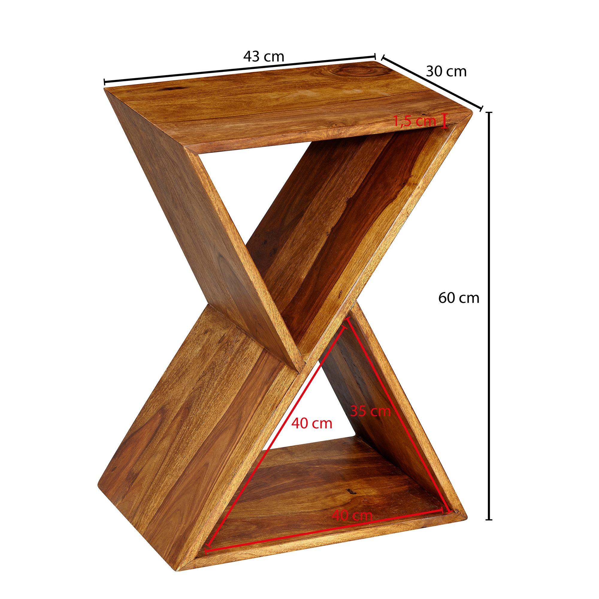 FineBuy Beistelltisch Holz Massiv 43x60x30cm Wohnzimmertisch Couchtisch Tisch – Ansicht 3