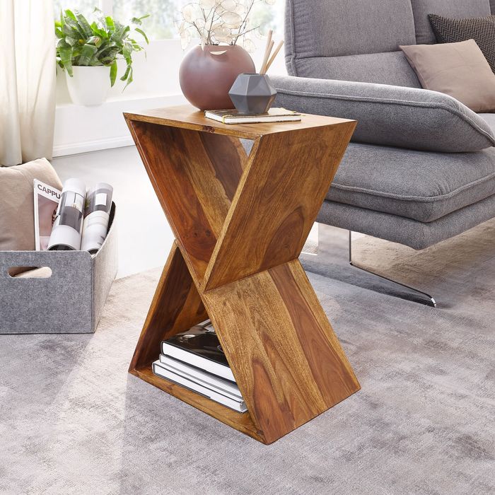 FineBuy Beistelltisch X-Form 43x60x30 cm Sheesham Massivholz Anstelltisch, Tisch Wohnzimmer Massiv, Kleiner Wohnzimmertisch Echtholz, Sofatisch mit Ablagen 4250950299542