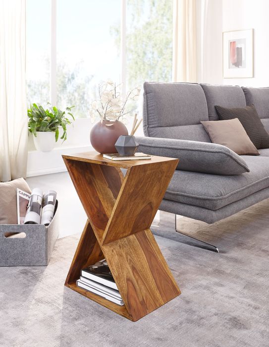 FineBuy Beistelltisch X-Form 43x60x30 cm Sheesham Massivholz Anstelltisch, Tisch Wohnzimmer Massiv, Kleiner Wohnzimmertisch Echtholz, Sofatisch mit Ablagen 4250950299542