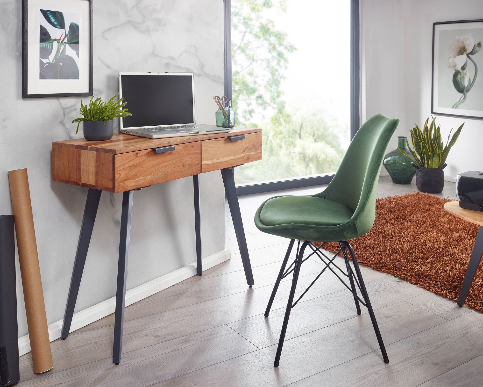 FineBuy Konsolentisch 90 cm Akazie Schreibtisch Massivholz / Metall Schminktisch – Ansicht 4