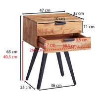 Nachtkästchen Akazie Massivholz Nachttisch 2 Schubladen Nachtkommode Industrial – Ansicht 3