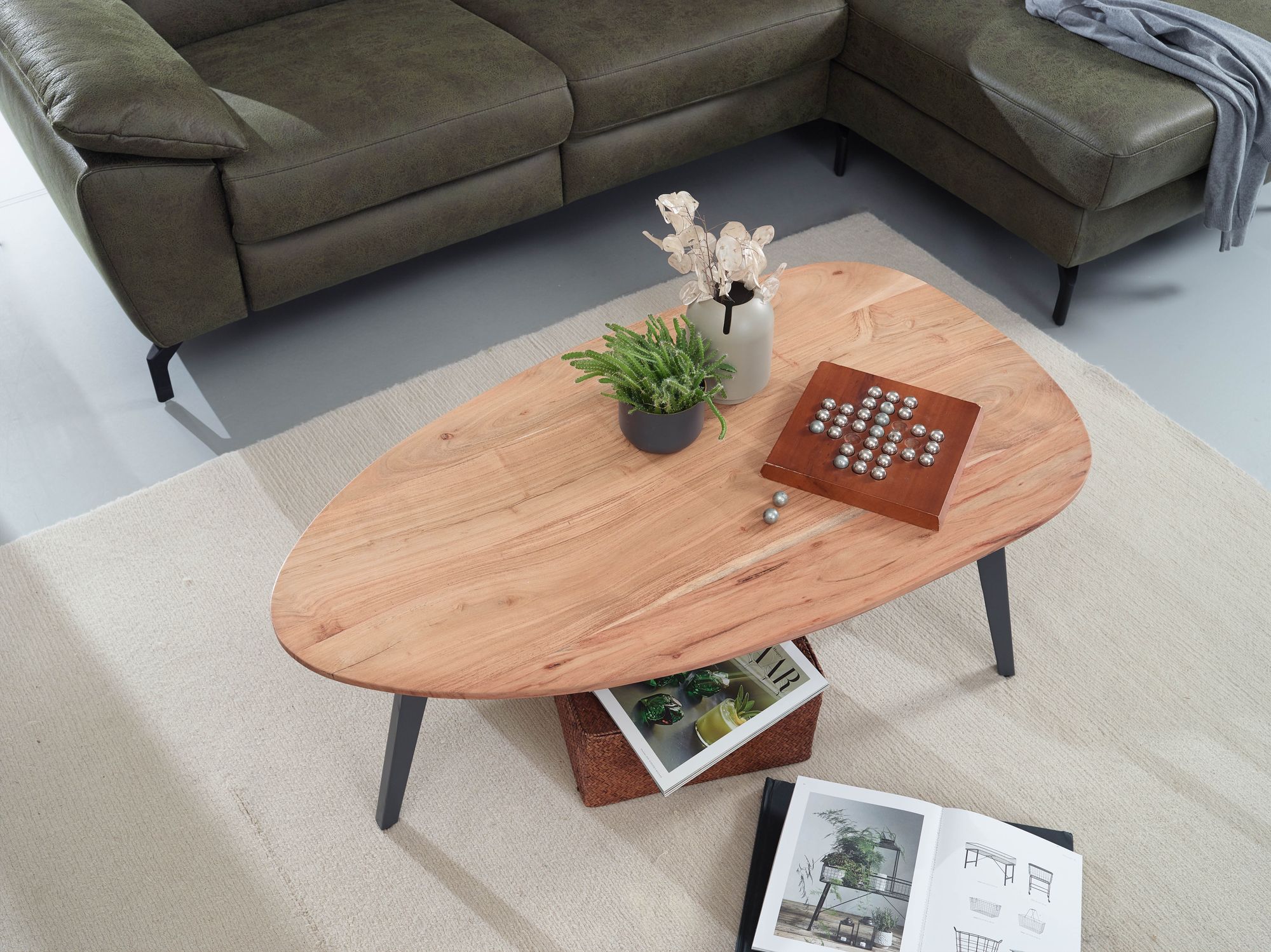 FineBuy Couchtisch Akazie Massivholz oval 110 cm · Wohnzimmertisch in Nierenform – Ansicht 5