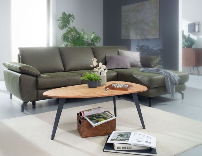 FineBuy Couchtisch Akazie Massivholz 110 x 45 x 60 cm Wohnzimmertisch Nierenform, Sofatisch Modern Holztisch, Tisch Wohnzimmer Holz/Metall
