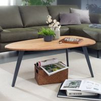 FineBuy Couchtisch Akazie Massivholz oval 110 cm · Wohnzimmertisch in Nierenform – Ansicht 1