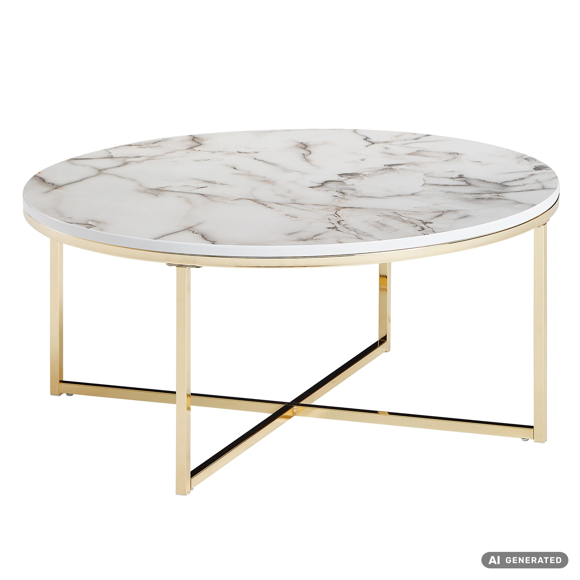 FineBuy Design Couchtisch Marmor Optik Wohnzimmertisch Ø 80 cm Tisch Rund Metall – Ansicht 6