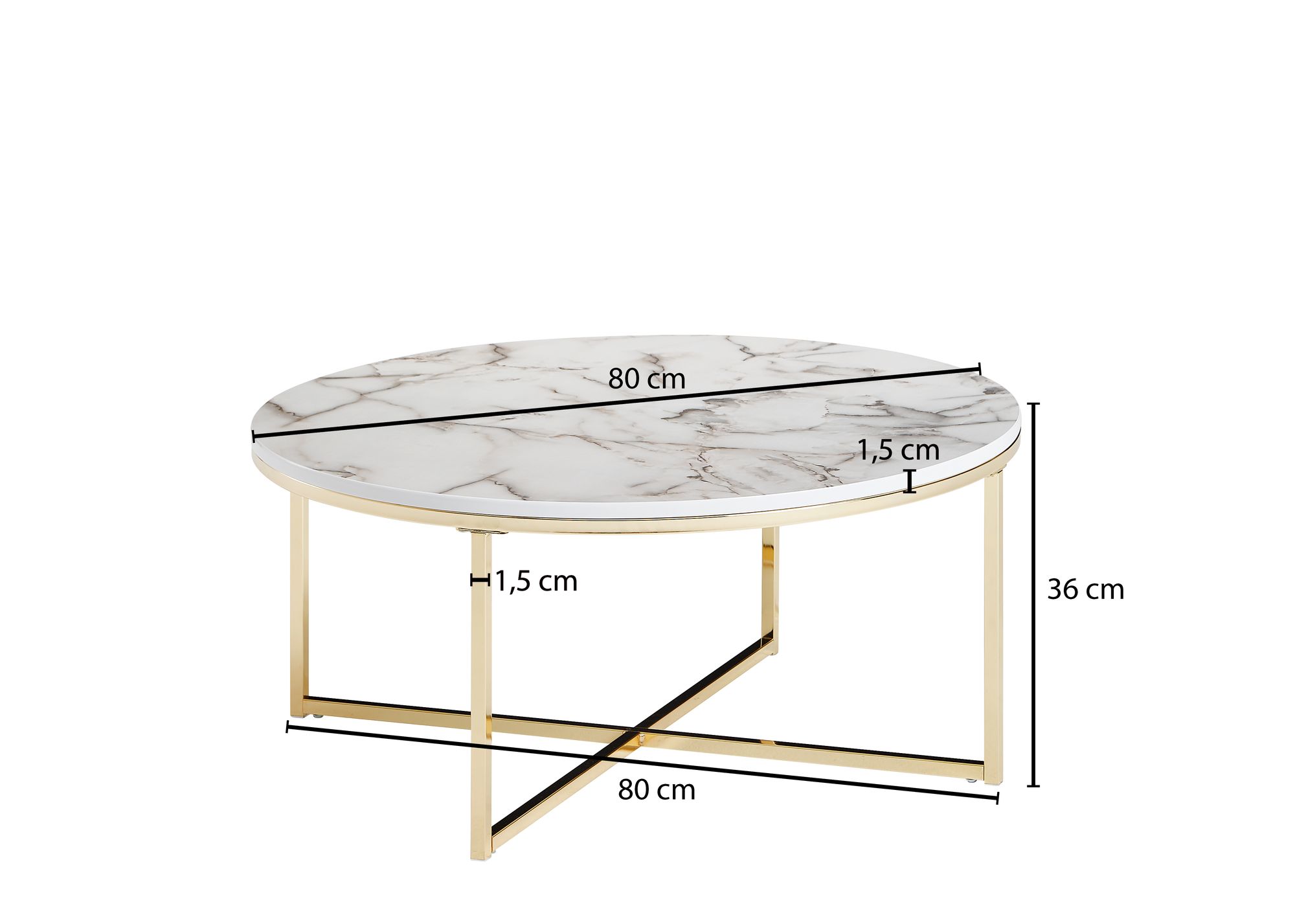 FineBuy Design Couchtisch Marmor Optik Wohnzimmertisch Ø 80 cm Tisch Rund Metall – Ansicht 4