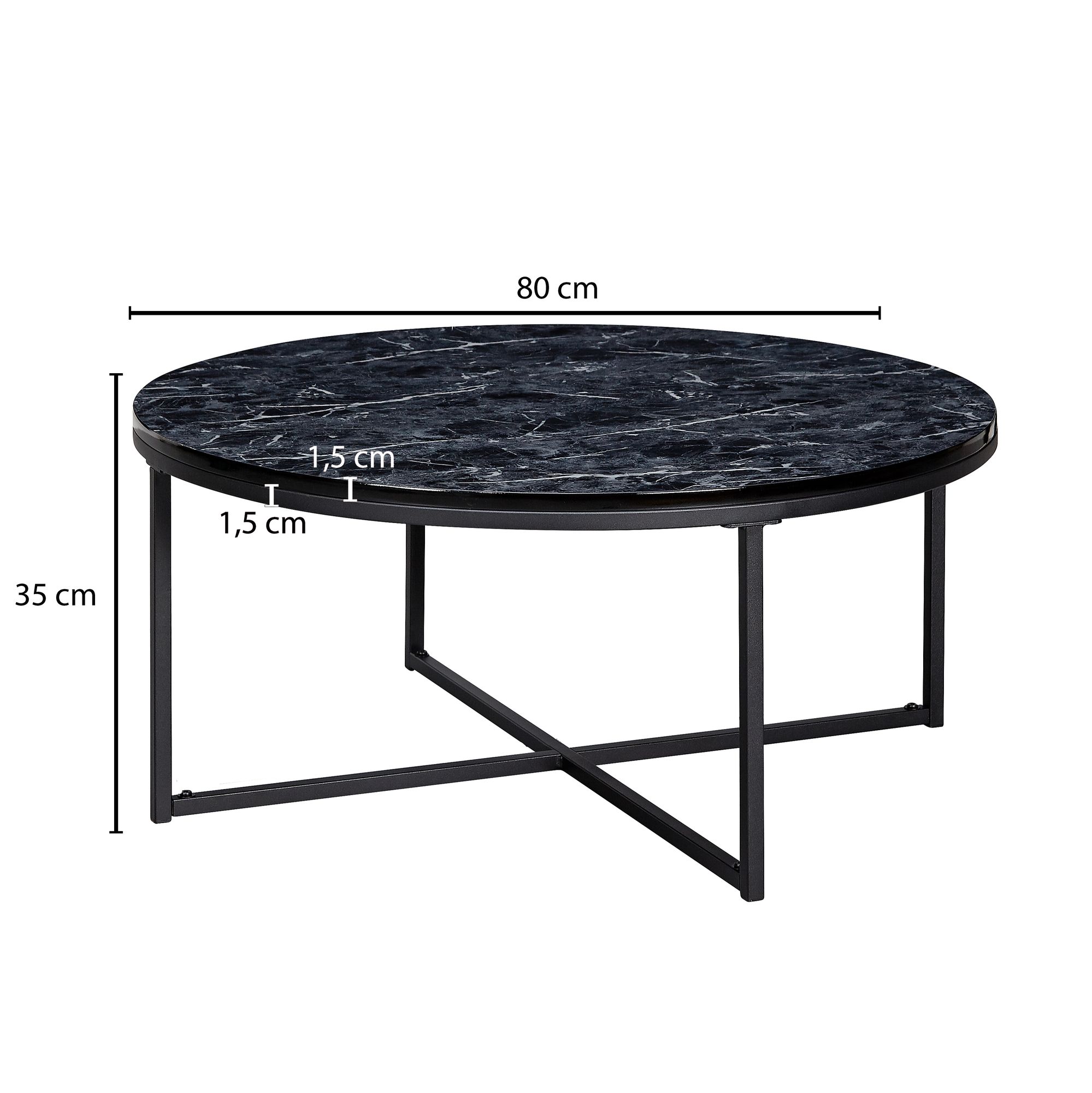 FineBuy Design Couchtisch Marmor Optik Wohnzimmertisch Ø 80 cm Tisch Rund Metall – Ansicht 3