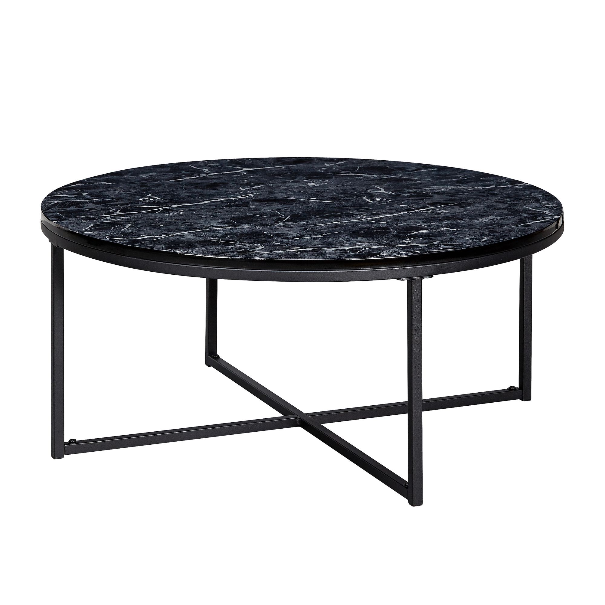 FineBuy Design Couchtisch Marmor Optik Wohnzimmertisch Ø 80 cm Tisch Rund Metall – Ansicht 6