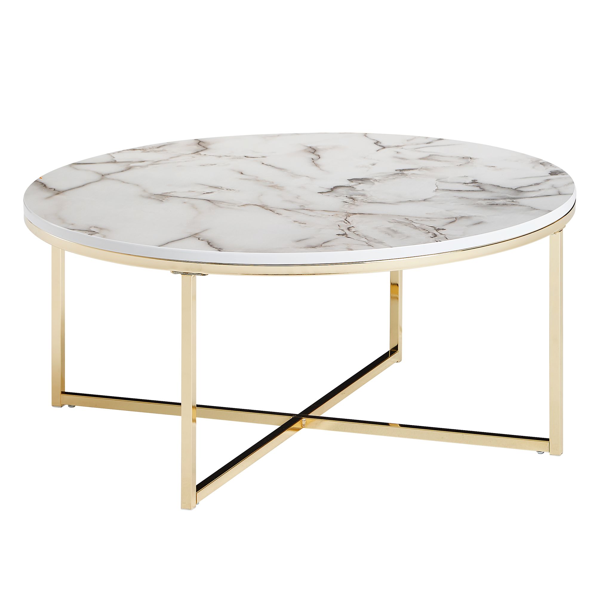 FineBuy Design Couchtisch Marmor Optik Wohnzimmertisch Ø 80 cm Tisch Rund Metall – Ansicht 1