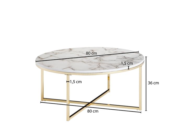 FineBuy Design Couchtisch Marmor Optik Wohnzimmertisch Ø 80 cm Tisch Rund Metall – Maßzeichnung