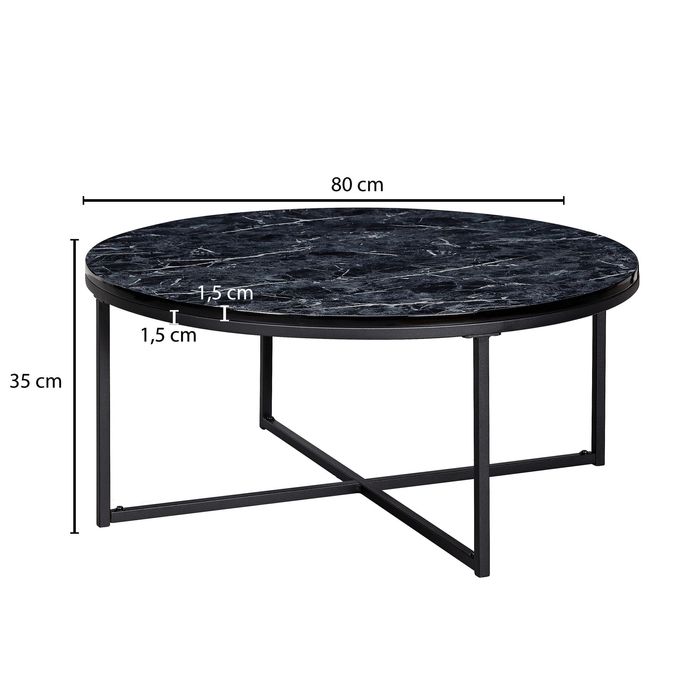 FineBuy Design Couchtisch Marmor Optik Wohnzimmertisch Ø 80 cm Tisch Rund Metall – Maßzeichnung