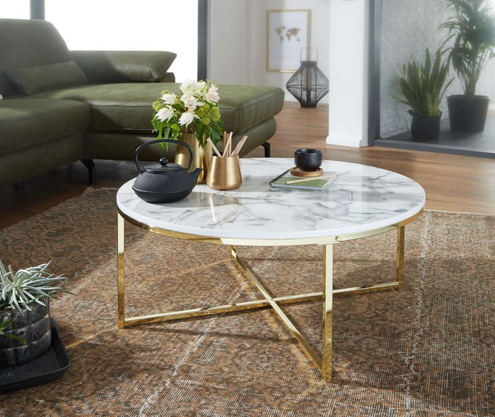FineBuy Design Couchtisch Marmor Optik Wohnzimmertisch Ø 80 cm Tisch Rund Metall – Maßzeichnung
