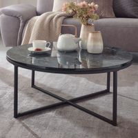 FineBuy Design Couchtisch Marmor Optik Wohnzimmertisch Ø 80 cm Tisch Rund Metall – Ansicht 1