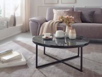 FineBuy Design Couchtisch Marmor Optik Wohnzimmertisch Ø 80 cm Tisch Rund Metall – Ansicht 2