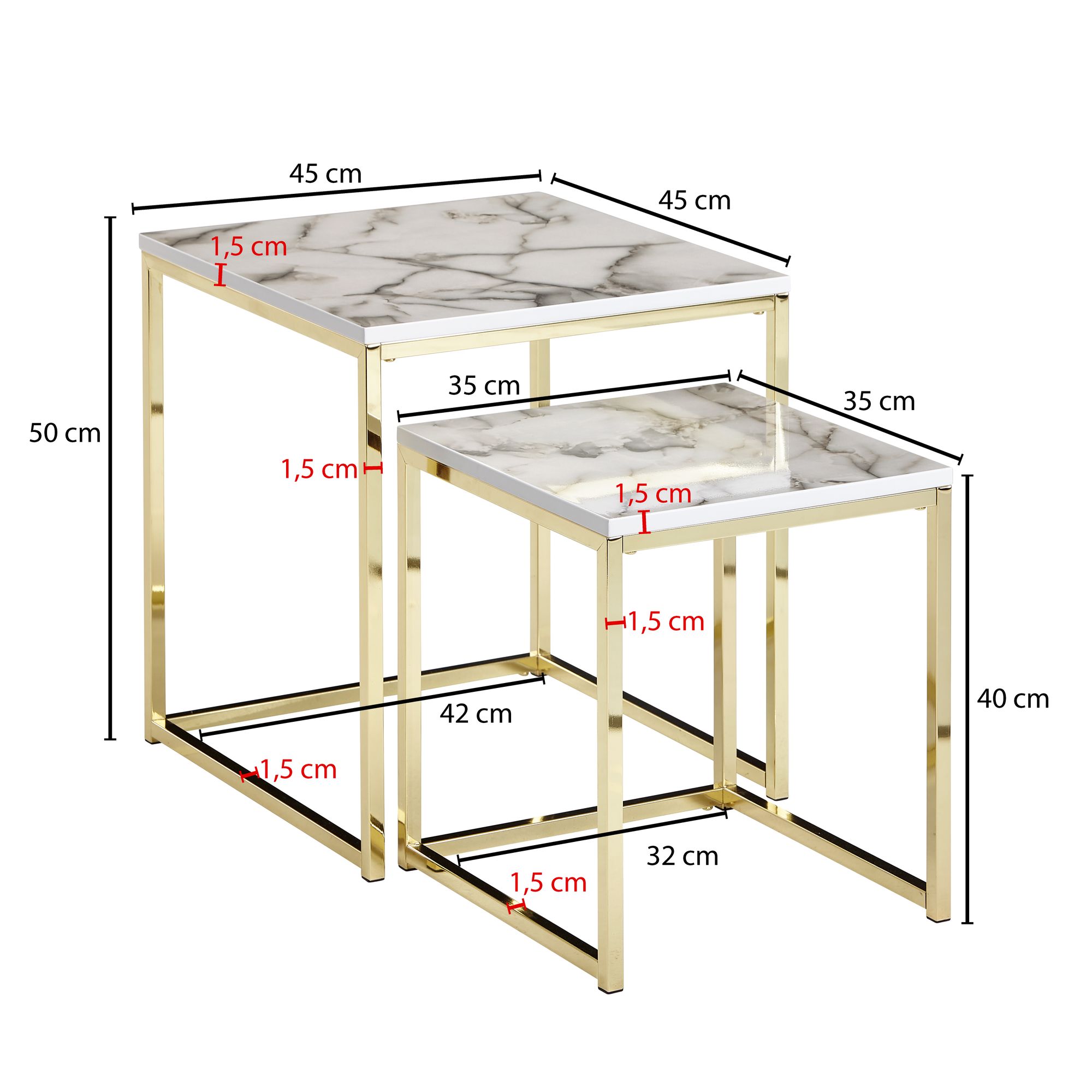 FineBuy Beistelltisch 2er Set Couchtisch Marmor Optik Wohnzimmertisch Eckig – Ansicht 3
