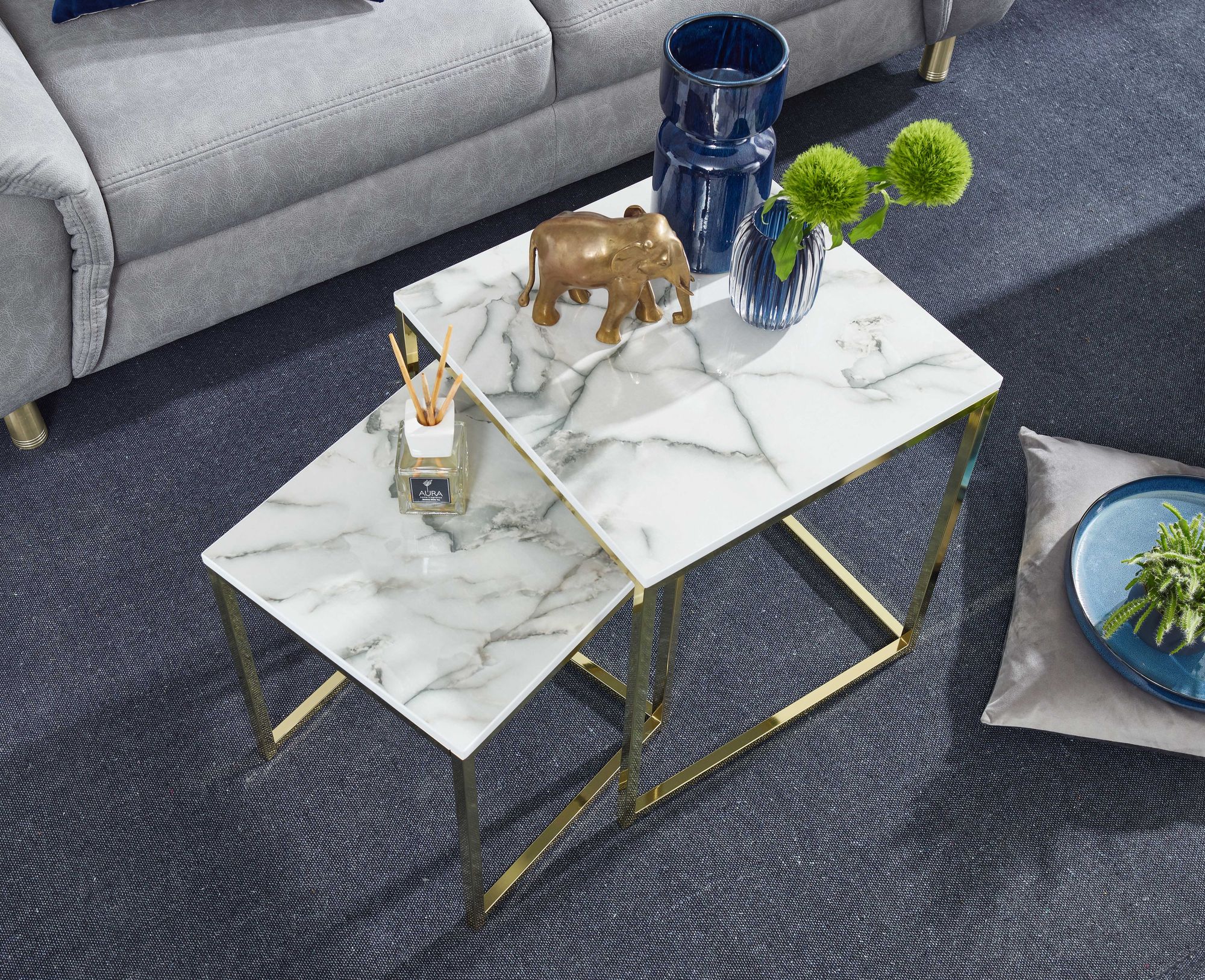 FineBuy Beistelltisch 2er Set Couchtisch Marmor Optik Wohnzimmertisch Eckig – Ansicht 4