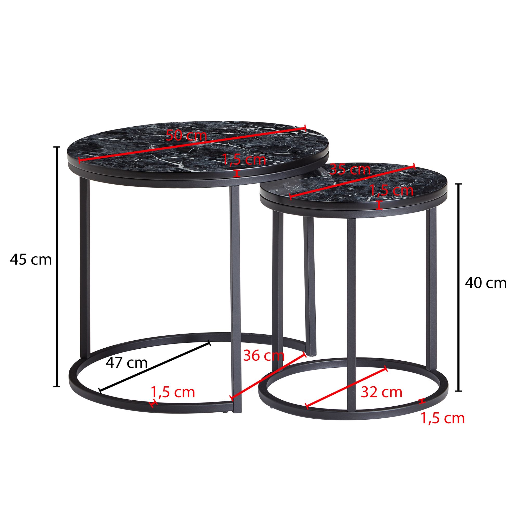FineBuy Beistelltisch 2er Set Couchtisch Marmor Optik Wohnzimmertisch Rund Tisch – Ansicht 3
