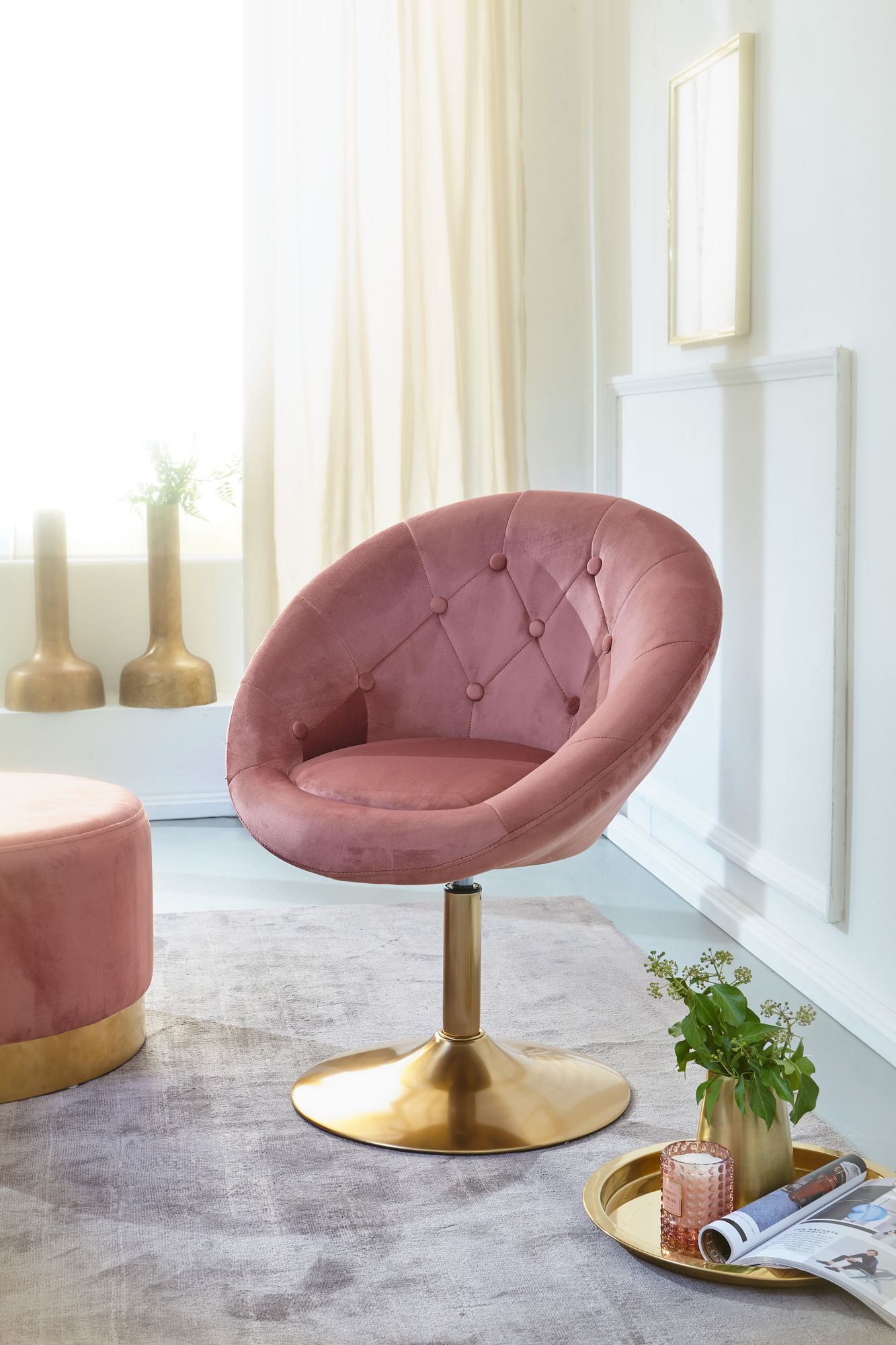 FineBuy Loungesessel Drehstuhl Clubsessel Samt Cocktailsessel Barsessel Sessel – Ansicht 2