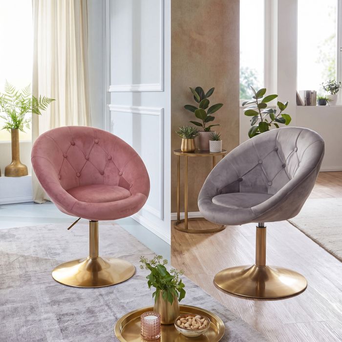 FineBuy Loungesessel Samt Design Drehstuhl, Clubsessel Polsterstuhl mit Rückenlehne, Drehsessel Cocktailsessel Lounge, Sessel mit Stoffbezug