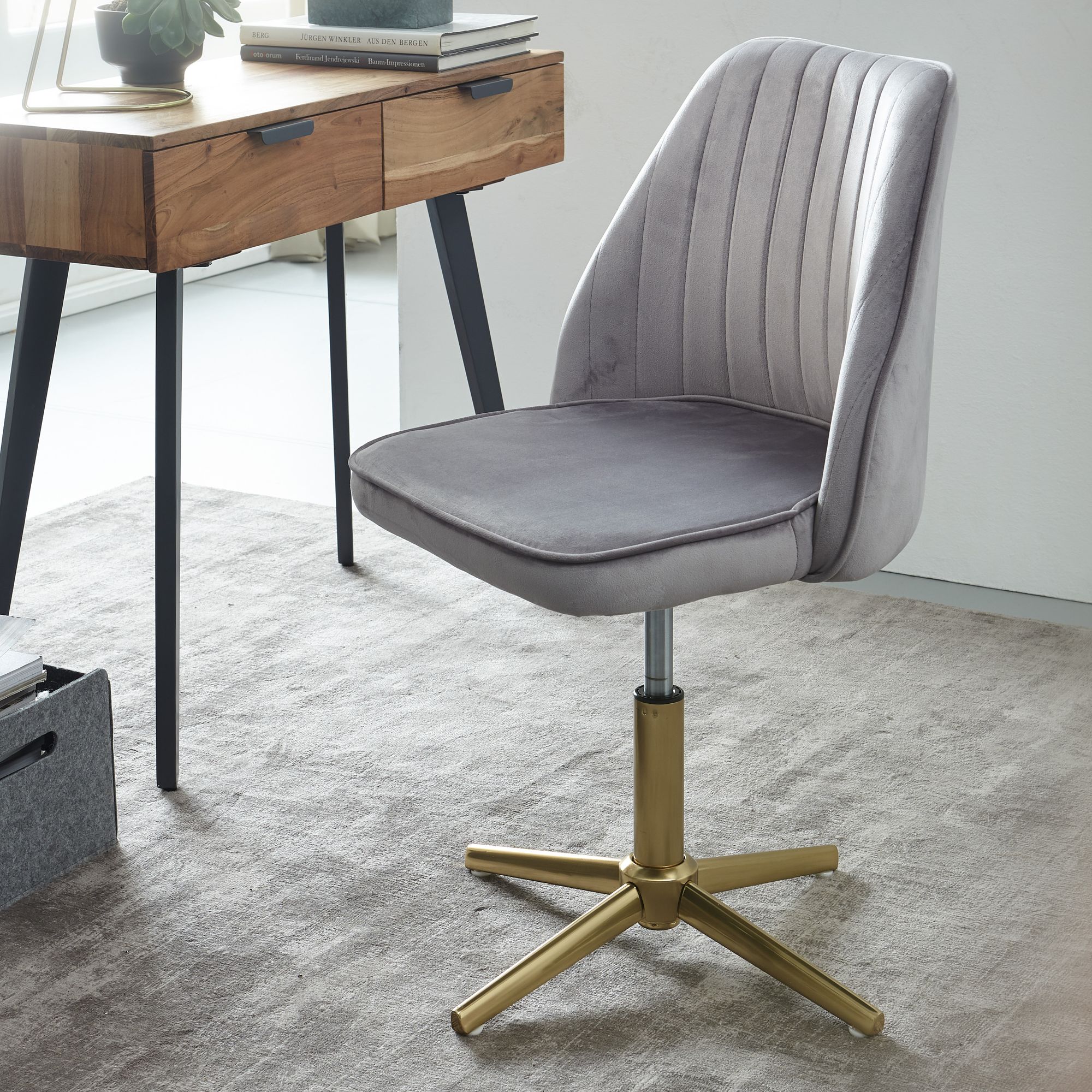 FineBuy Drehstuhl Samt Schreibtischstuhl Drehbar Modern Schalenstuhl Home Office – Ansicht 1