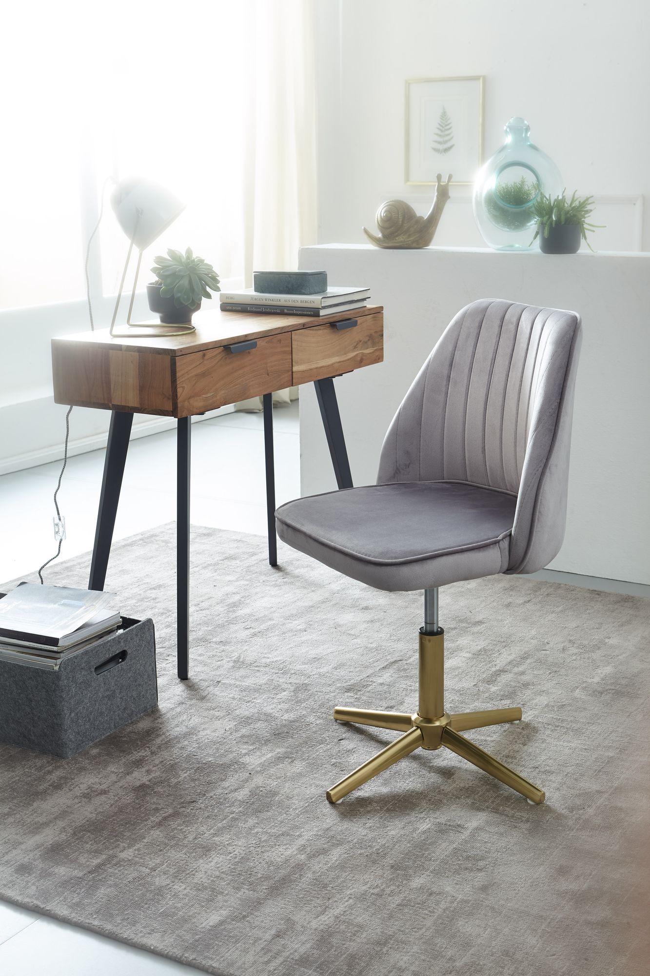 FineBuy Drehstuhl Samt Schreibtischstuhl Drehbar Modern Schalenstuhl Home Office – Ansicht 2
