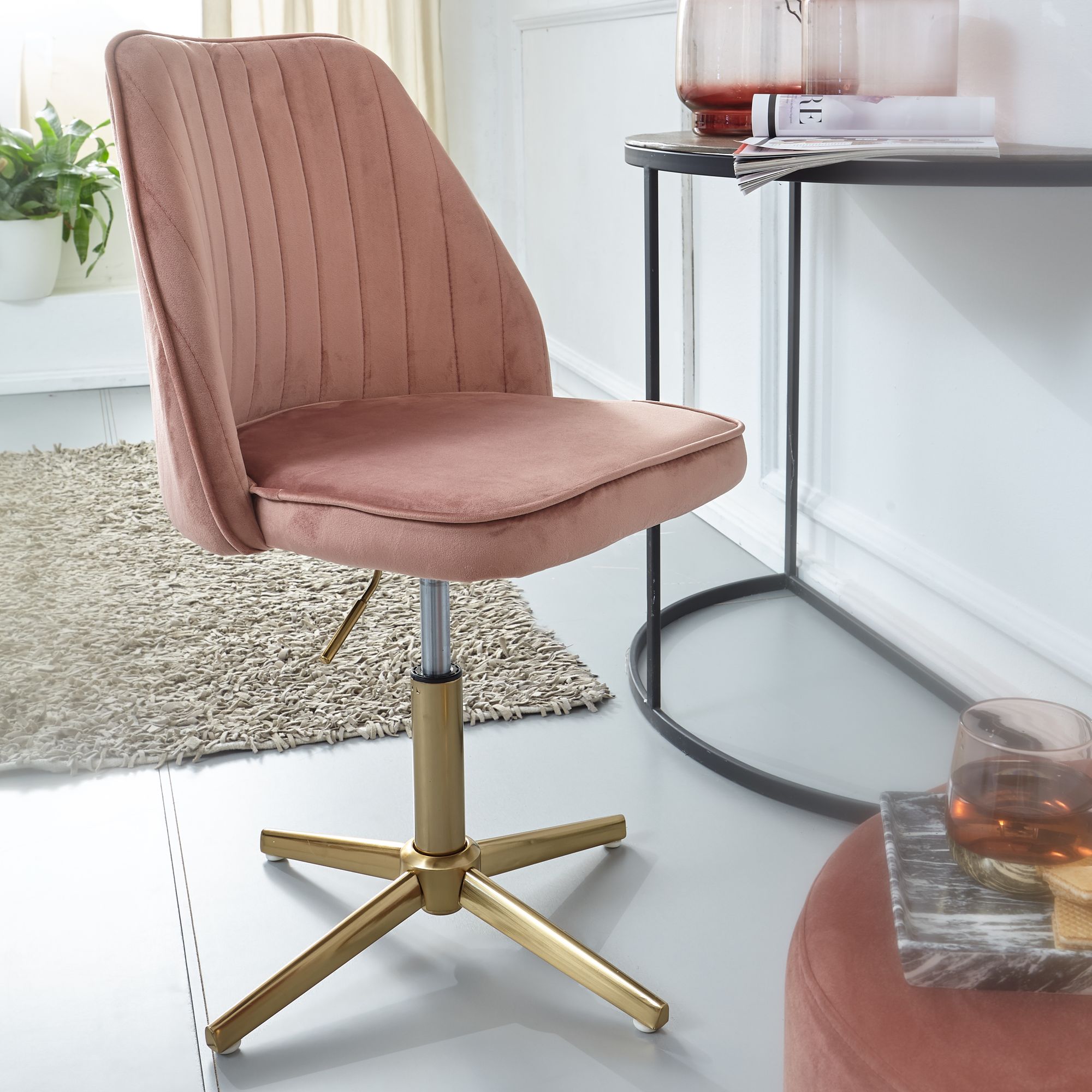 FineBuy Drehstuhl Samt Schreibtischstuhl Drehbar Modern Schalenstuhl Home Office – Ansicht 1