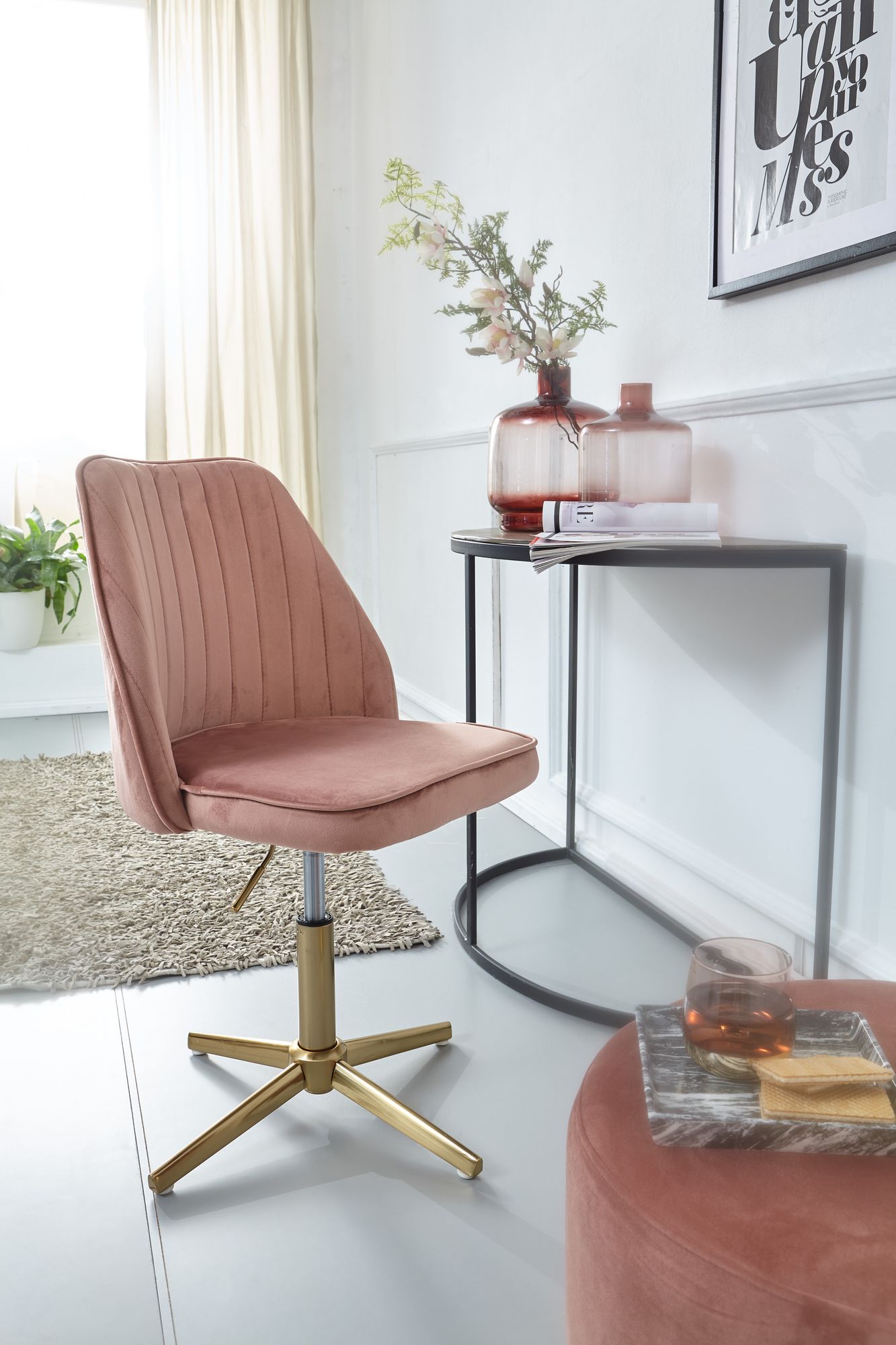 FineBuy Drehstuhl Samt Schreibtischstuhl Drehbar Modern Schalenstuhl Home Office – Ansicht 2