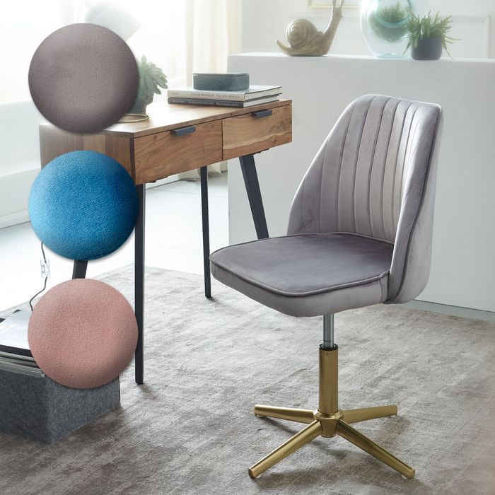 FineBuy Schreibtischstuhl Samt Design Drehstuhl mit Lehne, Schalenstuhl 120 kg Höhenverstellbar, Arbeitsstuhl ohne Rollen, Stuhl Schreibtisch Home-Office Drehbar