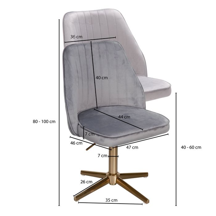 FineBuy Drehstuhl Samt Schreibtischstuhl Drehbar Modern Schalenstuhl Home Office – Maßzeichnung