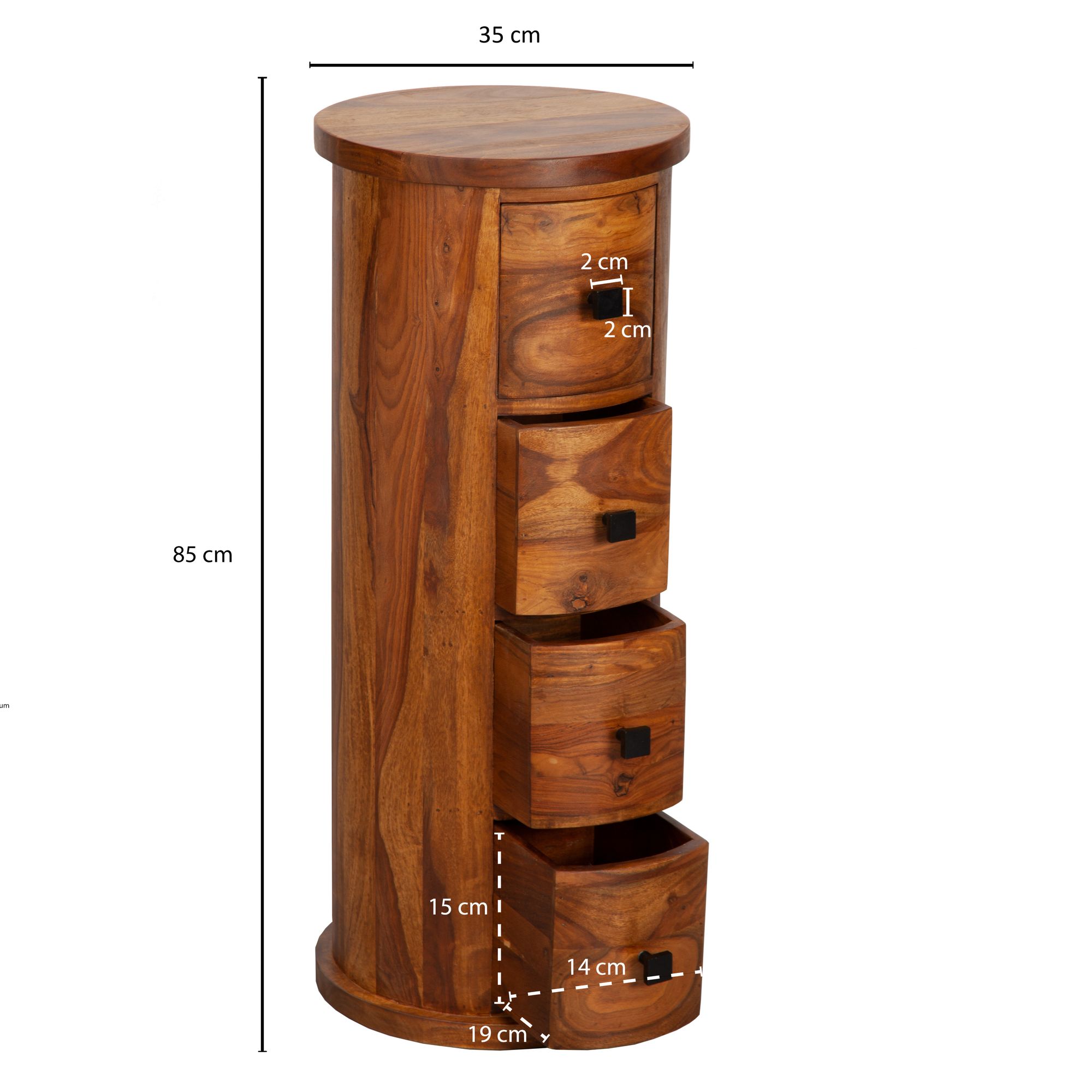 Massivholz Kommode mit Schubladen aus Sheesham Holz Schubladenkommode rund – Ansicht 3