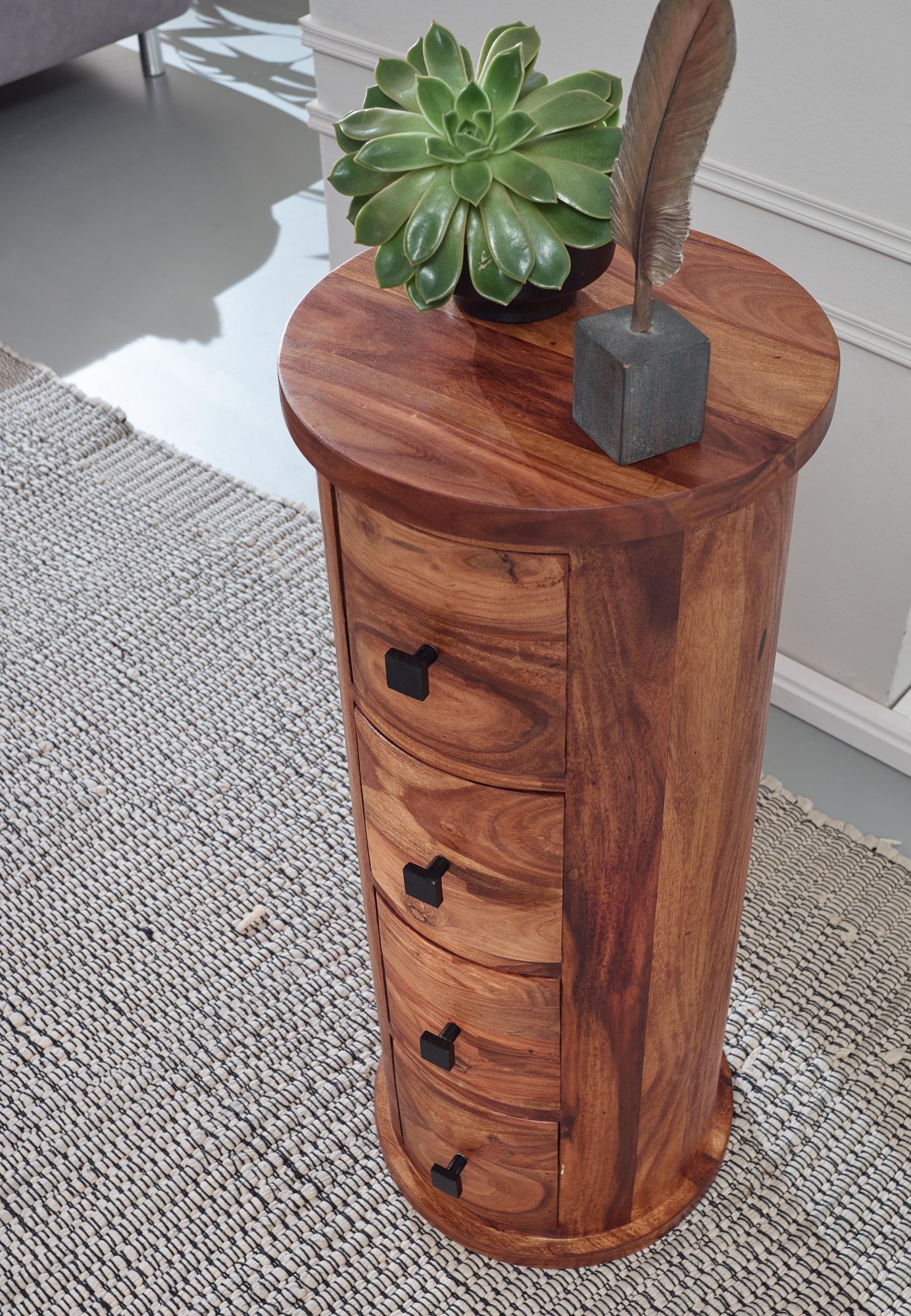 Massivholz Kommode mit Schubladen aus Sheesham Holz Schubladenkommode rund – Ansicht 4