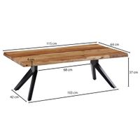 Couchtisch Akazie Massivholz 115cm Wohnzimmertisch Baumkante V-Gestell Schwarz – Ansicht 3