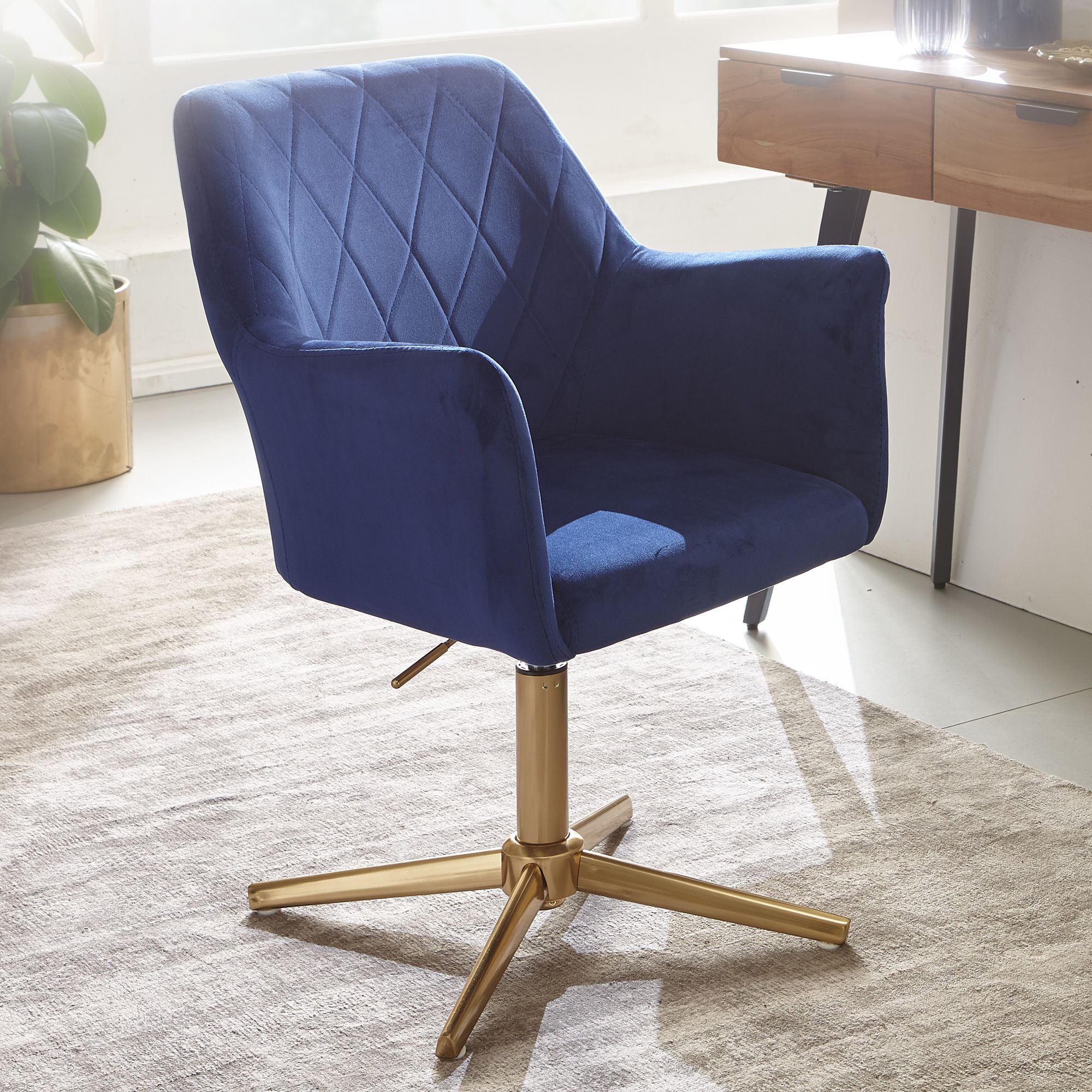 FineBuy Drehstuhl Samt Schreibtischstuhl Schalenstuhl Home Office Drehbar Modern – Ansicht 1