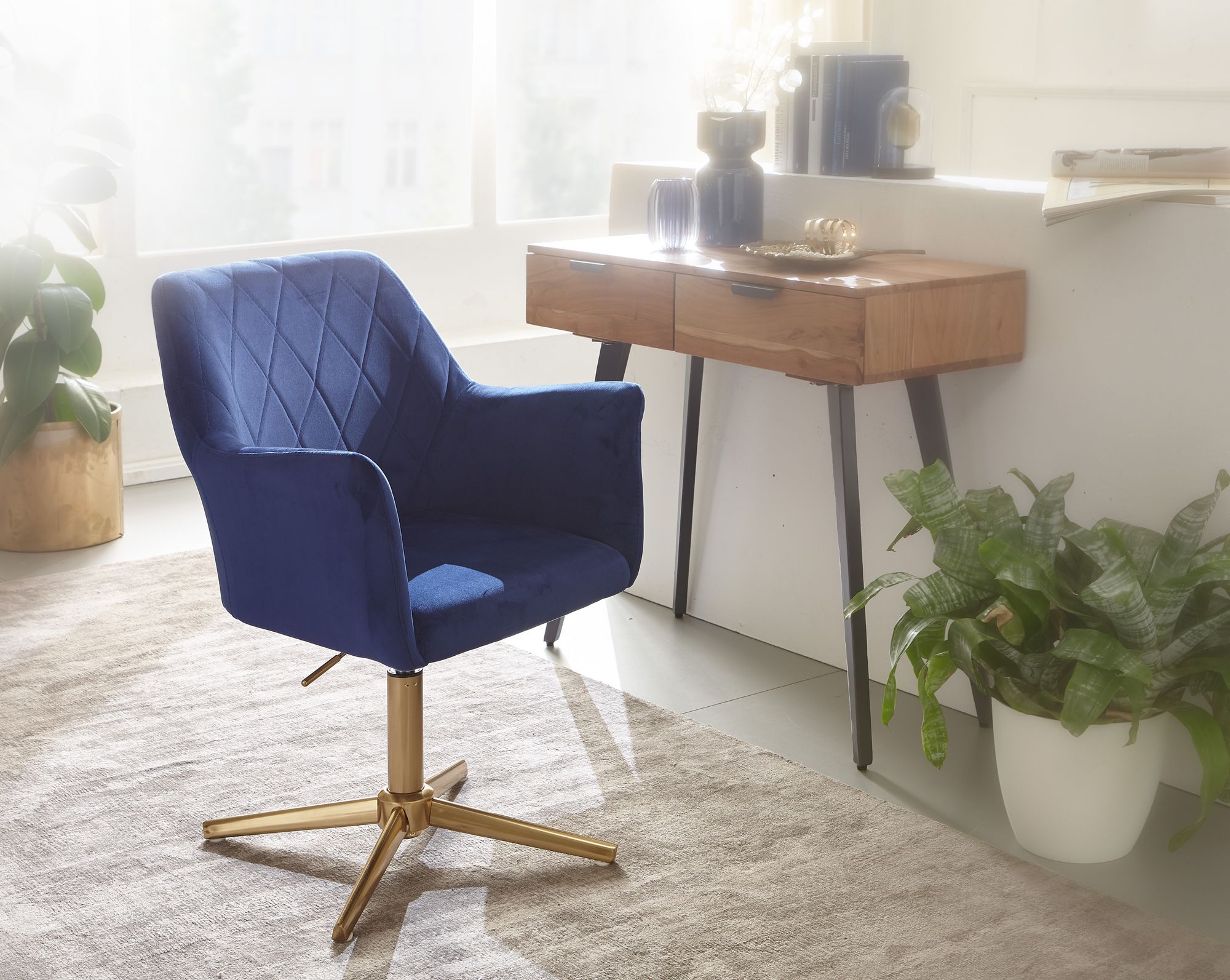 FineBuy Drehstuhl Samt Schreibtischstuhl Schalenstuhl Home Office Drehbar Modern – Ansicht 2