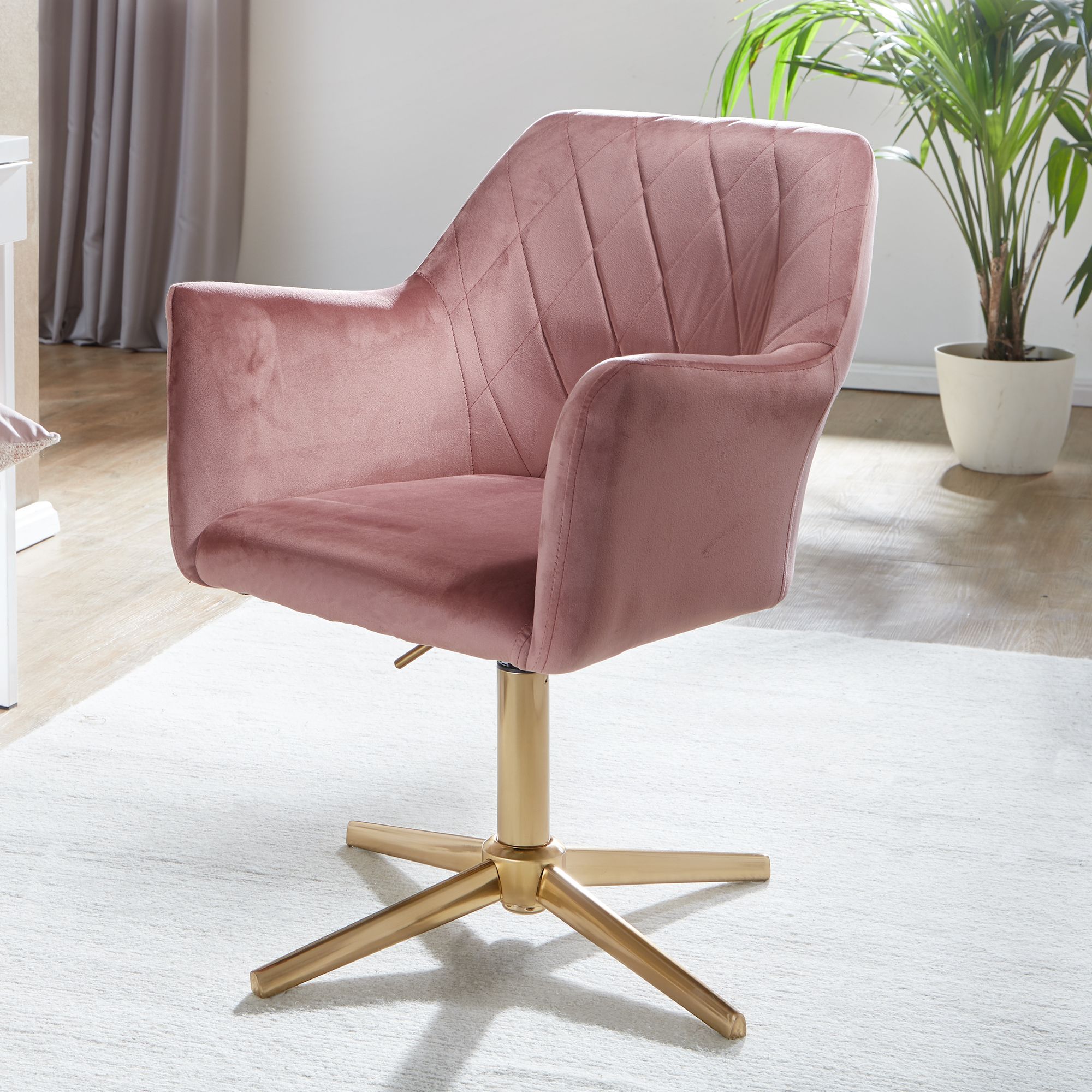 FineBuy Drehstuhl Samt Schreibtischstuhl Schalenstuhl Home Office Drehbar Modern – Ansicht 1