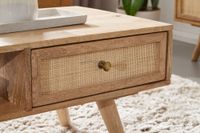 Couchtisch FineBuy Sofatisch 90 cm Massivholz Rattan Wohnzimmertisch Schublade – Ansicht 4