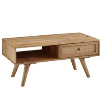 Couchtisch FineBuy Sofatisch 90 cm Massivholz Rattan Wohnzimmertisch Schublade – Ansicht 7