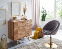 Massivholz Schubladenkommode 90cm Akazie Natur Kommode mit 3 Schubladen Sideboard Metall gold – Ansicht 5