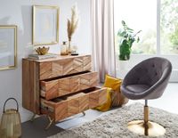 Massivholz Schubladenkommode 90cm Akazie Natur Kommode mit 3 Schubladen Sideboard Metall gold – Ansicht 2