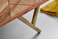 Massivholz Schubladenkommode 90cm Akazie Natur Kommode mit 3 Schubladen Sideboard Metall gold – Ansicht 4