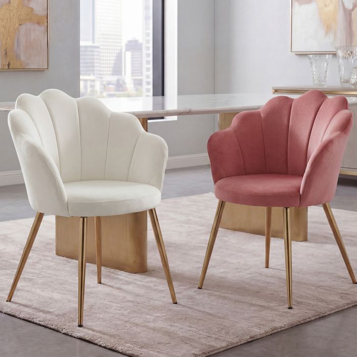 FineBuy Esszimmerstuhl Tulpe Samt Gepolstert, Küchenstuhl mit Goldfarbenen Beinen, Schalenstuhl Skandinavisches Design, Polsterstuhl mit Stoffbezug