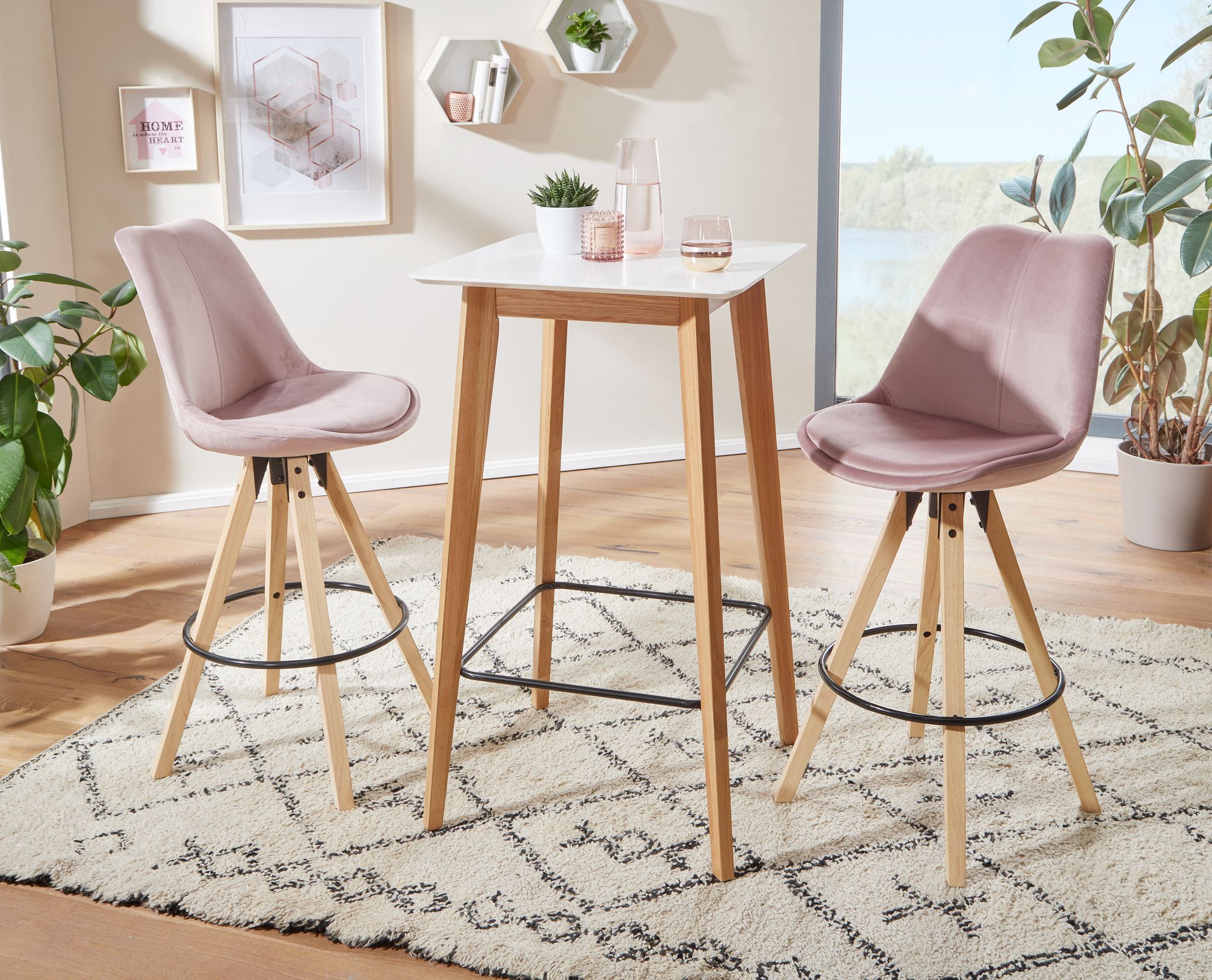 FineBuy Stehtisch 60x110x60cm Weiß Bartisch Skandinavisch Eiche Tisch Partytisch – Ansicht 2